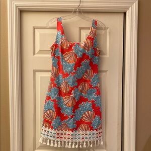 Lilly Pulitzer Dress with shell and coral print, and tassel hem border, 2